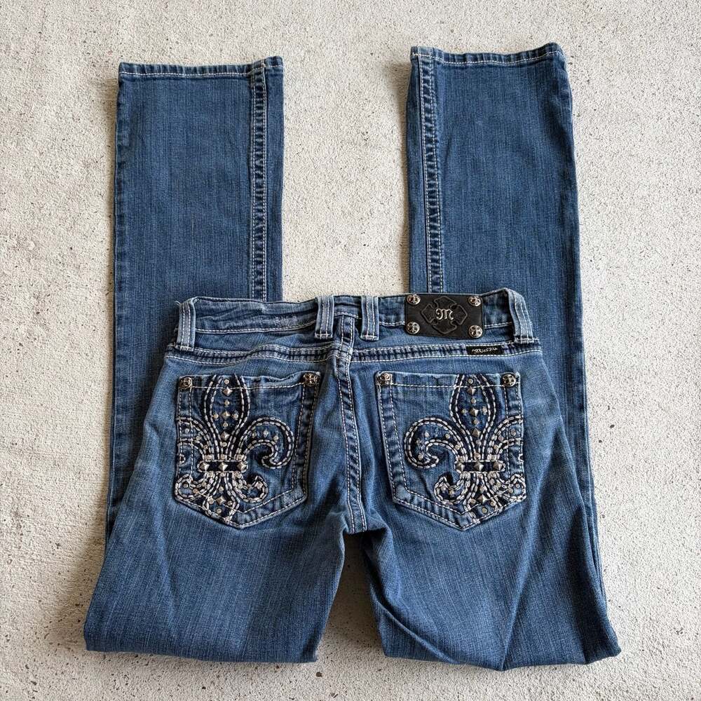 Miss Me Low Rise Boot Cut Jeans with Fleur-De-Lis Back Pockets